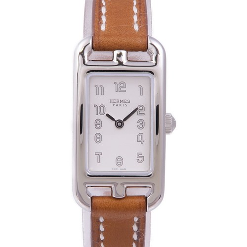 HERMÈS Orologio HERMES Nantucket NA2.110 Orologio al Quarzo Acciaio Inox Cintura Pelle Bianco