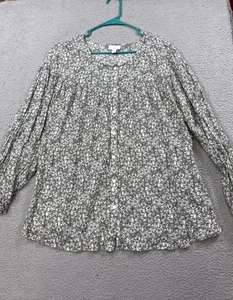 J.Jill Blouse Women’s Size 4X Green Floral Lightweight Long Sleeve Scoop Neck - Picture 1 of 11