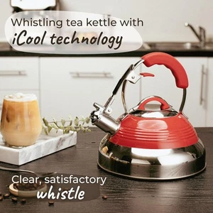 Tetera roja Pykal de 2,6 L con estufa silbante de acero inoxidable + 2 infusores de té premium - Imagen 1 de 9