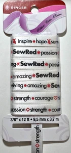 "Cinta roja cosida SINGER - SATINADO BLANCO - 3/8"" x 12 pies" - Imagen 1 de 2