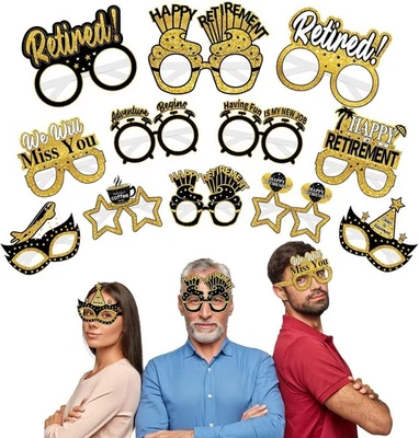 24 Piezas Gafas de Papel Decoraciones Fiesta Jubilación para Hombres Mujeres, Negro Dorado...  Foto 1 de 4