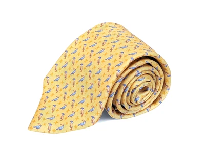 Corbata de seda Battistoni XL amarillo tucán loro pájaro caprichoso diversión verano tropical Foto 1 de 4
