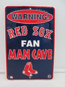 Letrero de metal en relieve de 12"x8" de los Boston Red Sox Warning Fan Man Cave - Imagen 1 de 3