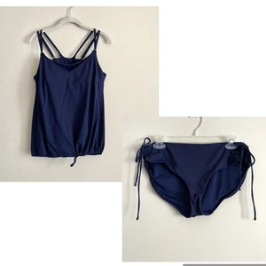 Athleta Womens Navy Seascape Tankini Bathing Suit Set Top 38D/DD Bottoms Large - Picture 1 of 12
