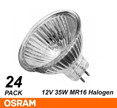 24 x 12V 35W MR16 Gu5.3 Halogen Light Lamp Globes Bulbs 60 Degree Beam - Image 1 of 4