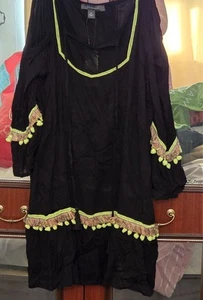 Bnwt size 18 ( xl ) black & yellow tassle top /dress / hippy/ beach/retro/ sun - Picture 1 of 3