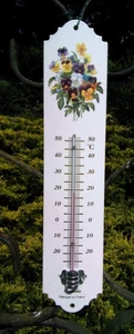 Thermomètre émaillé Pensées émail véritable 30 cm neuf Fabriqué en France - Picture 1 of 1