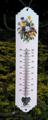 ARÉMAIL EMALIA Thermomètre émaillé Pensées émail véritable 30 cm neuf Fabriqué en France