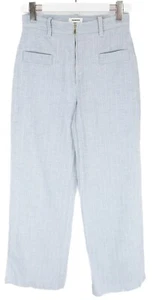SANDRO Trousers Women's (EU) 38 Linen Blend Flared Leg Pinstriped Blue - Picture 1 of 6
