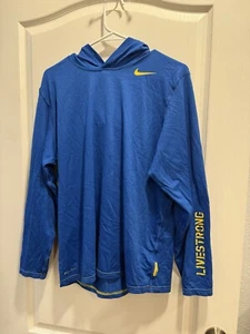 Nike Livestrong Hooded Mens Medium Blue Pullover Activewear Shirt Armstrong - Picture 1 of 8