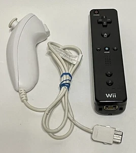 Original Black Nintendo Wii Remote Controller OEM RVL-003 w/ OEM Nunchuck TESTED - Picture 1 of 4