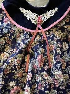 Vintage 90s JO LENE Baby Dress And Shorts Floral Navy Collar 18 Months - Picture 1 of 5