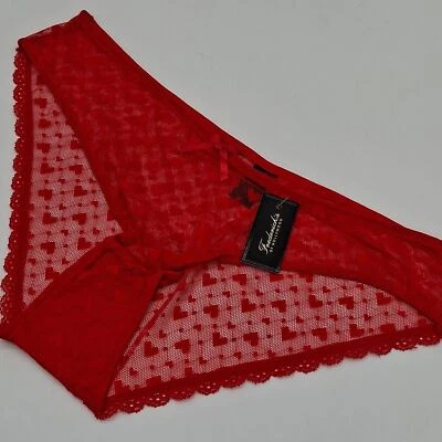 Frederick's of Hollywood Panty Mujer 1X Maree Corazón Malla y Encaje Bikini Rojo Foto 1 de 4