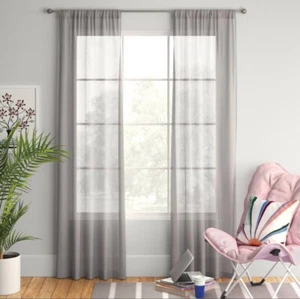 Room Essentials Gray Sheer Voile Window Curtain 60" x 63" NEW 2 Packages - Picture 1 of 3