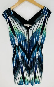 Rachel Roy Fit Flare Dress Size Small Pockets V Neck Boho Abstract Blue Green - Picture 1 of 9