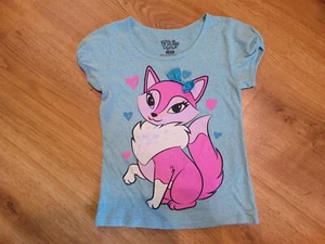 Turquoise Blue Short Sleeve Shirt Fox Girls Size 10/12 - Picture 1 of 2