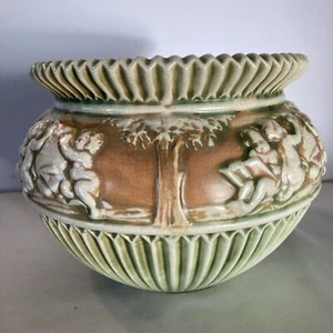 Antike Roseville Keramik RP Donatello Cherubs bauchig 1900er Übertopf Jardiniere - Bild 1 von 8
