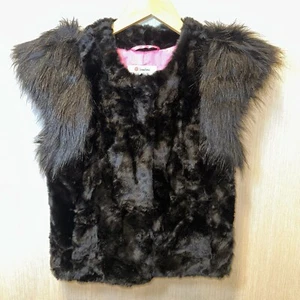 Neiman Marcus Skaist Taylor Faux Fur Vest Black Snap Button Pockets Lined XS - Picture 1 of 7