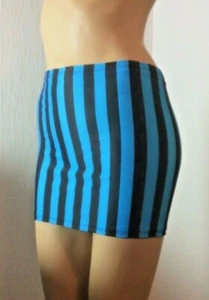 Minifalda corta negra a rayas azules micro elástica para mujer club elástico ceñido al cuerpo M94 - Imagen 1 de 9