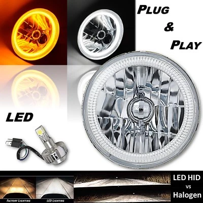 (1) Farol de LED pisca-pisca âmbar halo branco 7" Switchback para 97-18 Jeep Wrangler - Imagem 1 de 4