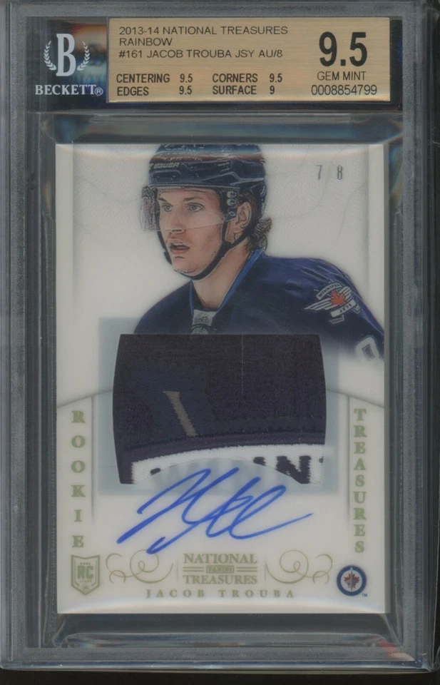 2013-14 National Treasures Jacob Trouba JETS #161 Rainbow Patch Auto /8 BGS 9.5 - Image 1 of 2