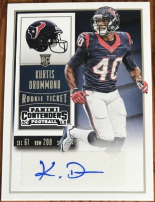 2015 Panini Contenders Rookie Autograph Kurtis Drummond #196 Houston Texans - Image 1 of 2