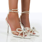 Wedding Womens Pumps Pearl High Heels Pointed Toe Sandals Party Shoes Plus Size