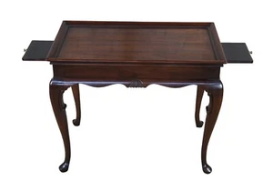 Vintage Mahogany Georgian Queen Anne Style Tea Pull Out Tray Accent Table - Picture 1 of 12