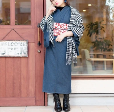 Abrigo individual Kimono Denim tradicional japonés para mujer 3 colores 2 talla NUEVO F/S Foto 1 de 4