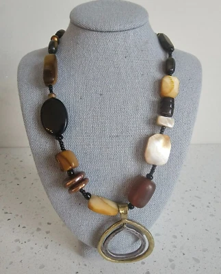 Colar pingente Silpada N1787 prata esterlina bronze pérola concha chifre  - Imagem 1 de 4