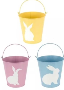Set 3 - 6” Easter Bunny Buckets Metal Bunny Pail Egg Baskets - Picture 1 of 2