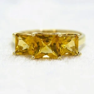 Anillo Princesa Citrino Trilogía Oro Amarillo 9ct Talla N ~ 6 3/4 - Imagen 1 de 8
