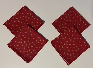 Vintage Weihnachten Bedruckt Baumwolle Stoff Cocktail Servietten Rot Gold Tupfen S/4 - Bild 1 von 5
