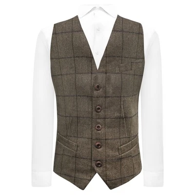 De Luxe Arachide Marron Motif Chevrons Gilet, Tweed - Photo 1/4