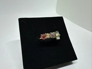 14k Gold Rough/Raw Watermelon, Green, Red Tourmaline, Diamond Ring, Size 5.75 - Picture 1 of 14