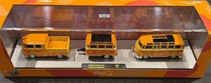 New M2 MACHINES 1960 VW DOUBLE CAB W/ TRAILER & 1960 VW 15 WINDOW BUS HAULER HTF - Picture 1 of 12
