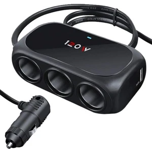 3-Socket Car Cigarette Lighter Splitter Adapter, 2 USB Splitter Extender [120... - Picture 1 of 10
