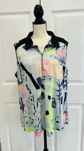 JAMIE SADOCK Blue Multicolor Stretch Activewear Golf Tennis Sleeveless Top 2XL - Picture 1 of 7