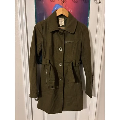 Gabardina para mujer de tul verde oliva mezcla de lana con cinturón talla pequeña Foto 1 de 4