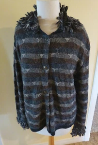 PERU ETNICO WARM SOFT 100% ALPACA KNIT CARDIGAN WITH LOTS OF FUN FRINGE!! NEW XL - Picture 1 of 2