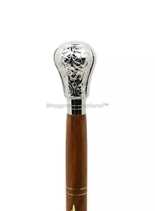 Victorian Designer Shiny Brass Round Head Handle Wooden Walking Stick Cane Gift - Picture 1 of 9