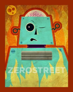 Robot Art Print Lowbrow Kawaii Creepy Cute Artwork Science Fiction Vintage - Picture 1 of 1