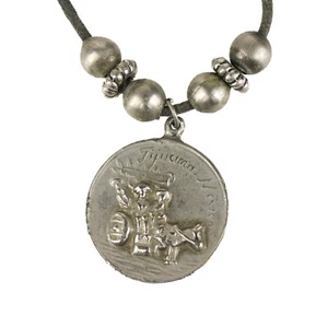 Vintage Silver Plated Tijuana Souvenir Donkey Aztec Calendar Necklace - Picture 1 of 5