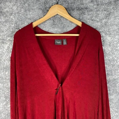 Chicos Travelers 2 Jacket Womens L Red Liquid Knit Duster Long Slinky Cardigan - Image 1 of 4