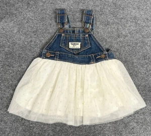 OshKosh B’gosh Baby Girl 3M Dress Overall Polka Dot Denim White Tule Skirt - Picture 1 of 3