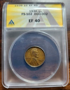 1936-P Lincoln Wheat Cent / Penny - DDO FS-102 Doubled Die Obverse - ANACS XF40 - Picture 1 of 5