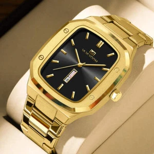 Men's Luxury Square Watch Waterproof Stainless Steel Wristwatch - Picture 1 of 10