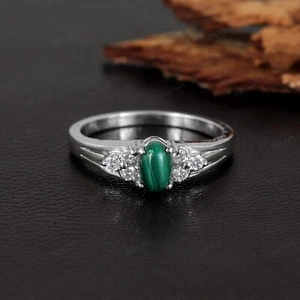 Malachite 925 Sterling Silver Handmade Gemstone Cluster Ring Wedding Gifts - Picture 1 of 3
