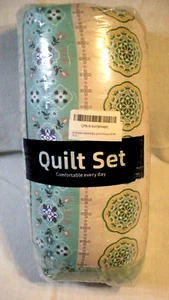 Goodidea Boho Quilt Set King Size (90''x104'') Mint Green/Cream "New in Package" - Picture 1 of 7