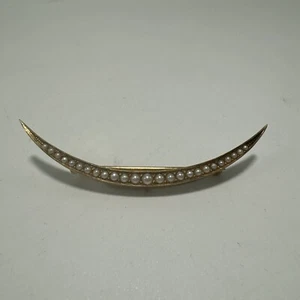 Antik 14k Gelbgold Samen Perle Halbmond Mond Pin/Brosche, 3,5 g - Bild 1 von 4